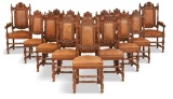 Fourteen Continental Neo- Renaissance Oak Chairs