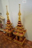 Pair Red/Gold Metal Buddhist Spirit Houses
