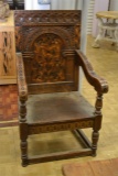 Baroque Style Carved Inlaid Oak Armchair 19th C