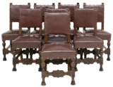 Italian Renaissance Revival Eight Leather Chairs