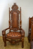 Italian Renaissance Leather Lion Head Throne Chair
