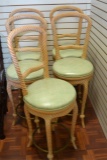 Vintage Set of Five Swivel Wood Rope Bar Chairs
