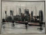 Mid-Century Modern Amer School Cityscape Abstract