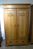 Double Door Carved  Pine Cupboard w/ Single Drawer