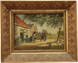 Antique Dutch School Village Painting, Signed