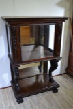 Carved Wood Curio Cabinet with Full Mirror Back