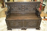 Renaissance Revival Hall Bench w/ Figural Carvings