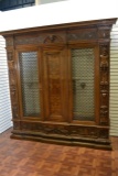 Finely Carved Walnut Mannerist 3 Door Bookcase
