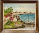 Primitive Cuban School Coastal Landscape Signed