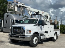 2023 FORD F750 POSI PLUS CABLE PLACING BUCKET BOOM TRUCK DIESEL ONLY 27K MI GVWR 25,999 LB UNDER CDL