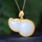Exquisite Sterling Silver-Gold Plated Inlaid White Jade Pendant