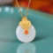 Exquisite Sterling Silver-Gold Plated Inlaid White Jade Pendant