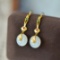 A Pair of Exquisite Sterling Silver-Gold Plated Inlaid White Jade Earrings
