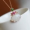 Exquisite Sterling Silver-Gold Plated Inlaid White Jade Pendant