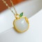 Exquisite Sterling Silver-Gold Plated Inlaid White Jade Pendant