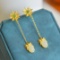 A Pair of Exquisite Sterling Silver-Gold Plated Inlaid White Jade Earrings