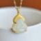 Exquisite Sterling Silver-Gold Plated Inlaid White Jade Pendant