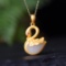 Exquisite Sterling Silver-Gold Plated Inlaid White Jade Pendant