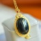 Exquisite Sterling Silver-Gold Plated Inlaid Black Jade Pendant