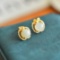 A Pair of Exquisite Sterling Silver-Gold Plated Inlaid White Jade Earrings