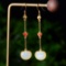 Exquisite Sterling Silver-Gold Plated Inlaid White Jade Earrings