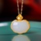 Exquisite Sterling Silver-Gold Plated Inlaid White Jade Pendant