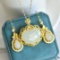 Exquisite Sterling Silver-Gold Plated Inlaid White Jade Jewelry Set