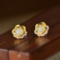 A Pair of Exquisite Sterling Silver-Gold Plated Inlaid White Jade Earrings