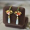 A Pair of Exquisite Sterling Silver-Gold Plated Inlaid White Jade Earrings