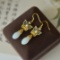 A Pair of Exquisite Sterling Silver-Gold Plated Inlaid White Jade Earrings