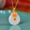 Exquisite Sterling Silver-Gold Plated Inlaid White Jade Pendant