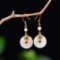 Exquisite Sterling Silver-Gold Plated Inlaid White Jade Earrings