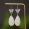 Exquisite Sterling Silver Inlaid White Jade Earrings