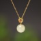 Exquisite Sterling Silver-Gold Plated Inlaid White Jade Pendant