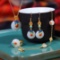 Exquisite Sterling Silver-Gold Plated Inlaid White Jade Jewelry Set