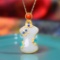 Exquisite Sterling Silver-Gold Plated Inlaid White Jade Pendant