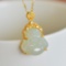 Exquisite Sterling Silver-Gold Plated Inlaid White Jade Pendant