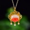 Exquisite Sterling Silver-Gold Plated Inlaid White Jade Pendant