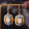 Exquisite Sterling Silver-Gold Plated Inlaid White Jade Earrings