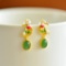A Pair of Exquisite Sterling Silver-Gold Plated Inlaid Jasper Earrings