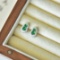 A Pair of Exquisite Sterling Silver Inlaid Jadeite Earrings