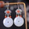 Exquisite Sterling Silver Inlaid White Jade Earrings