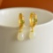 A Pair of Exquisite Sterling Silver-Gold Plated Inlaid White Jade Earrings