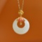 Exquisite Sterling Silver-Gold Plated Inlaid White Jade Pendant