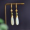 Exquisite Sterling Silver-Gold Plated Inlaid White Jade Earrings
