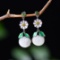 Exquisite Sterling Silver Inlaid White Jade Earrings