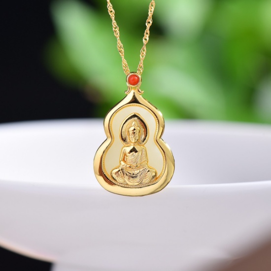 Exquisite Sterling Silver-Gold Plated Inlaid White Jade Pendant
