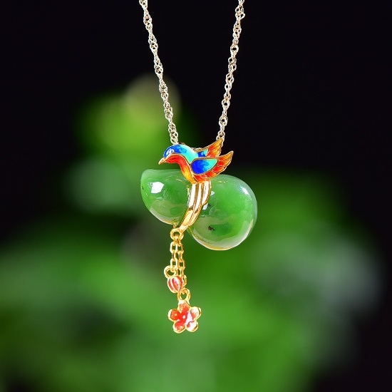 Exquisite Sterling Silver-Gold Plated Inlaid Jasper Pendant