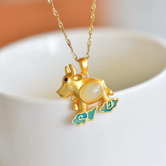 Exquisite Sterling Silver-Gold Plated Inlaid White Jade Pendant
