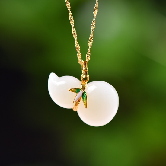 Exquisite Sterling Silver-Gold Plated Inlaid White Jade Pendant